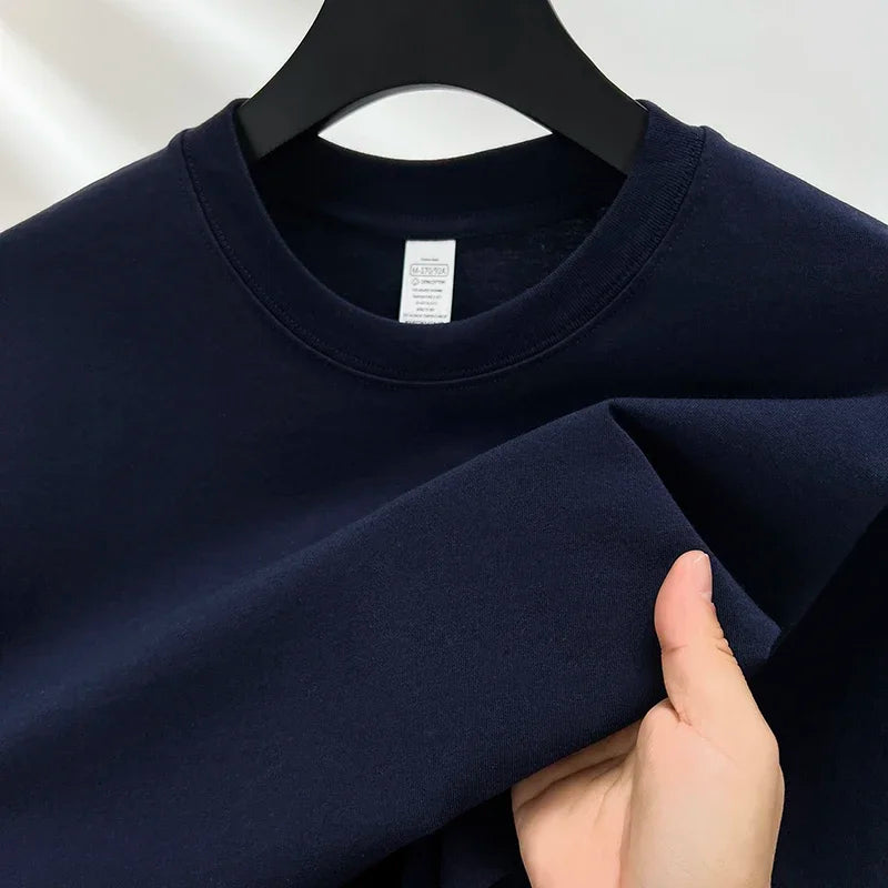 100% Pure Cotton Summer High-end Brand Men's Short Sleeve Round Neck Fashionable Style Half Sleeved Top Breathable T-shirt