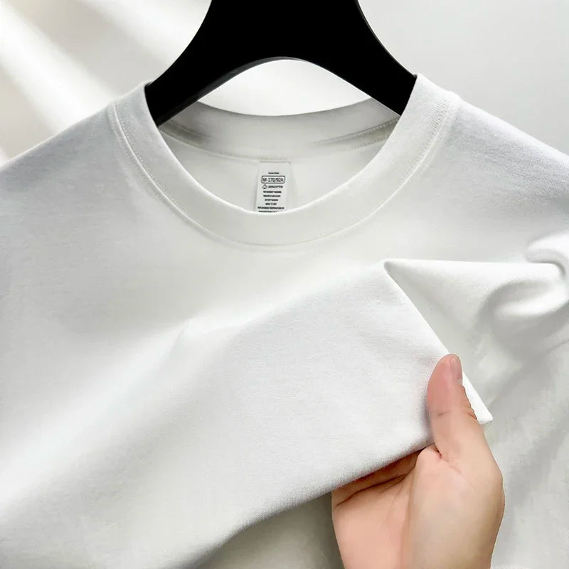100% Pure Cotton Summer High-end Brand Men's Short Sleeve Round Neck Fashionable Style Half Sleeved Top Breathable T-shirt