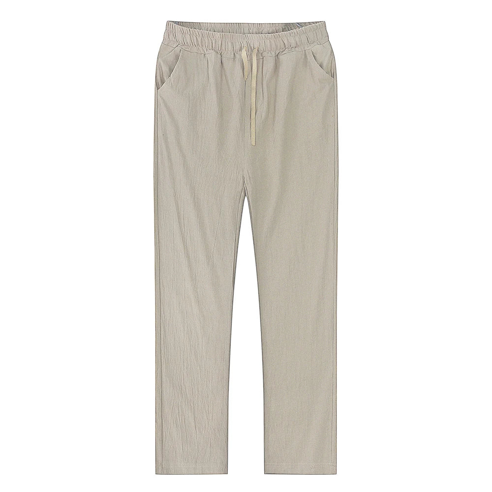Men's Cotton Linen Pants Male Autumn New Breathable Solid Color Linen Trousers Fitness