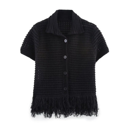 Summer Sexy Knitted Tassel Solid Women Suit Fashion