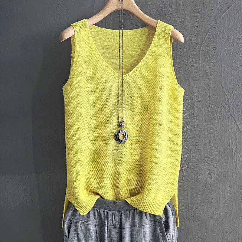 Women Summer Sleeveless Knitted Blouse Shirt