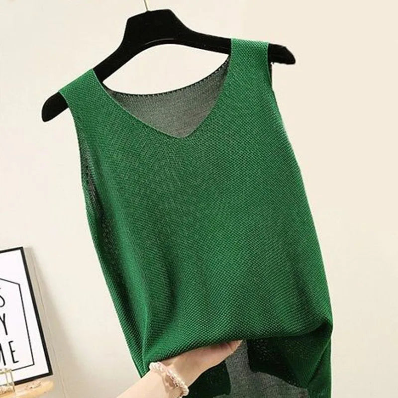Women Summer Sleeveless Knitted Blouse Shirt