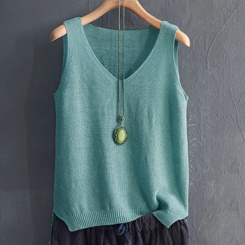 Women Summer Sleeveless Knitted Blouse Shirt