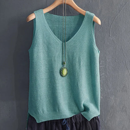 Women Summer Sleeveless Knitted Blouse Shirt