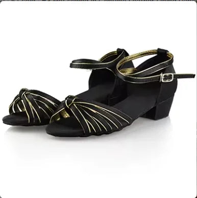 Girls Satin Latin Shoes Low Heel Ballroom Dance