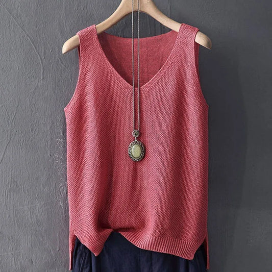 Women Summer Sleeveless Knitted Blouse Shirt