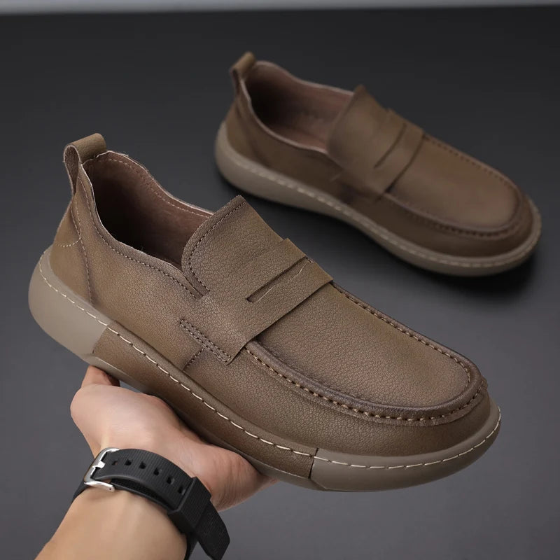 Brand Men Genuine Leather Walking Loafers High Quality