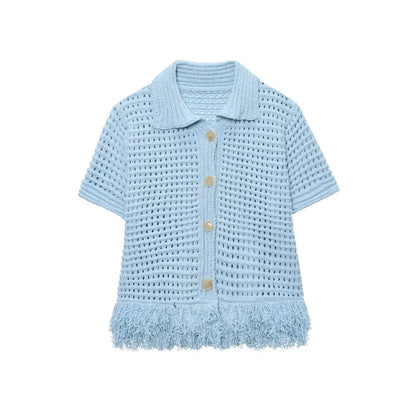 Summer Sexy Knitted Tassel Solid Women Suit Fashion