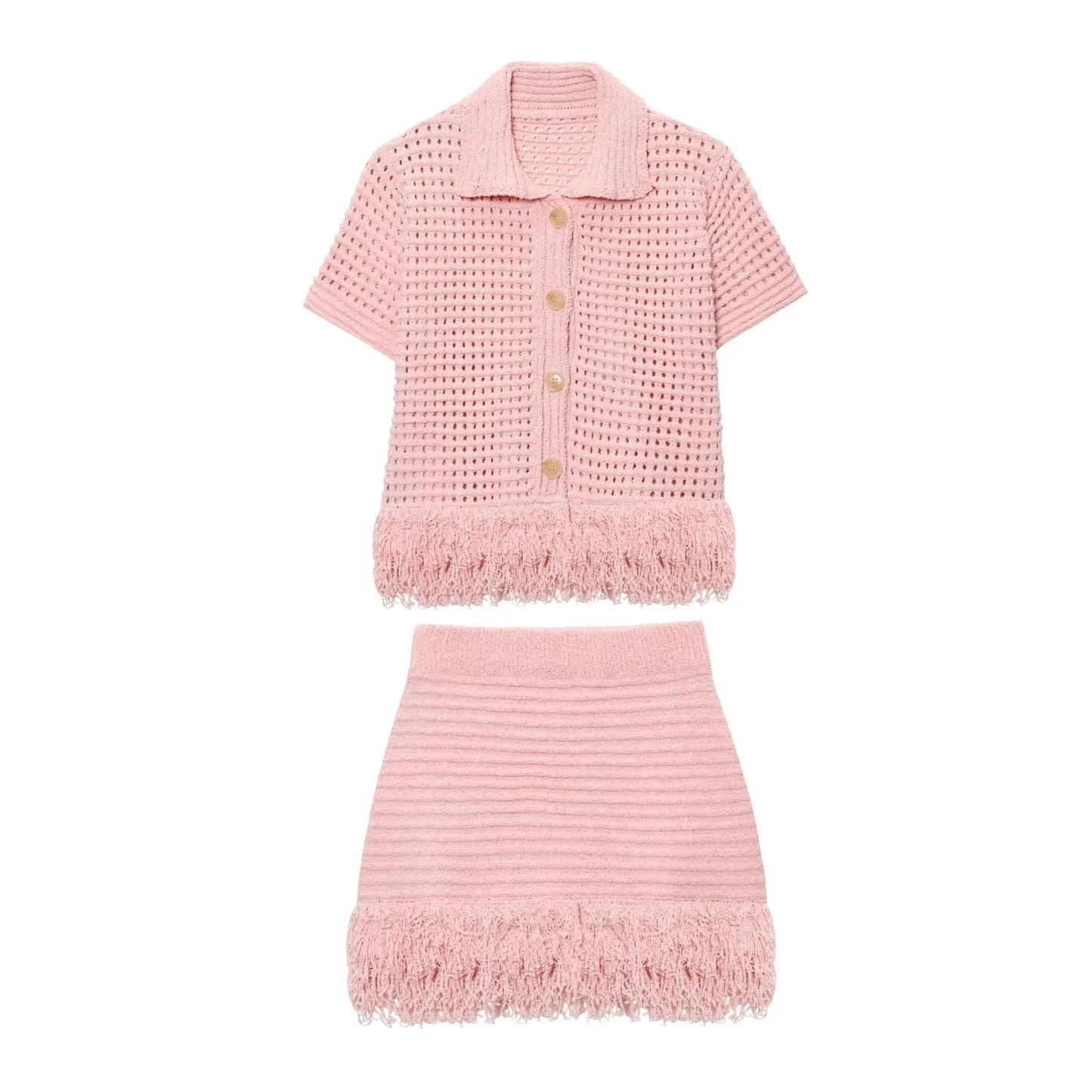 Summer Sexy Knitted Tassel Solid Women Suit Fashion