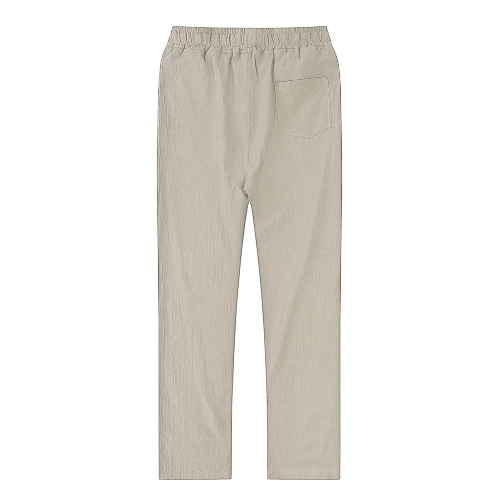 Men's Cotton Linen Pants Male Autumn New Breathable Solid Color Linen Trousers Fitness