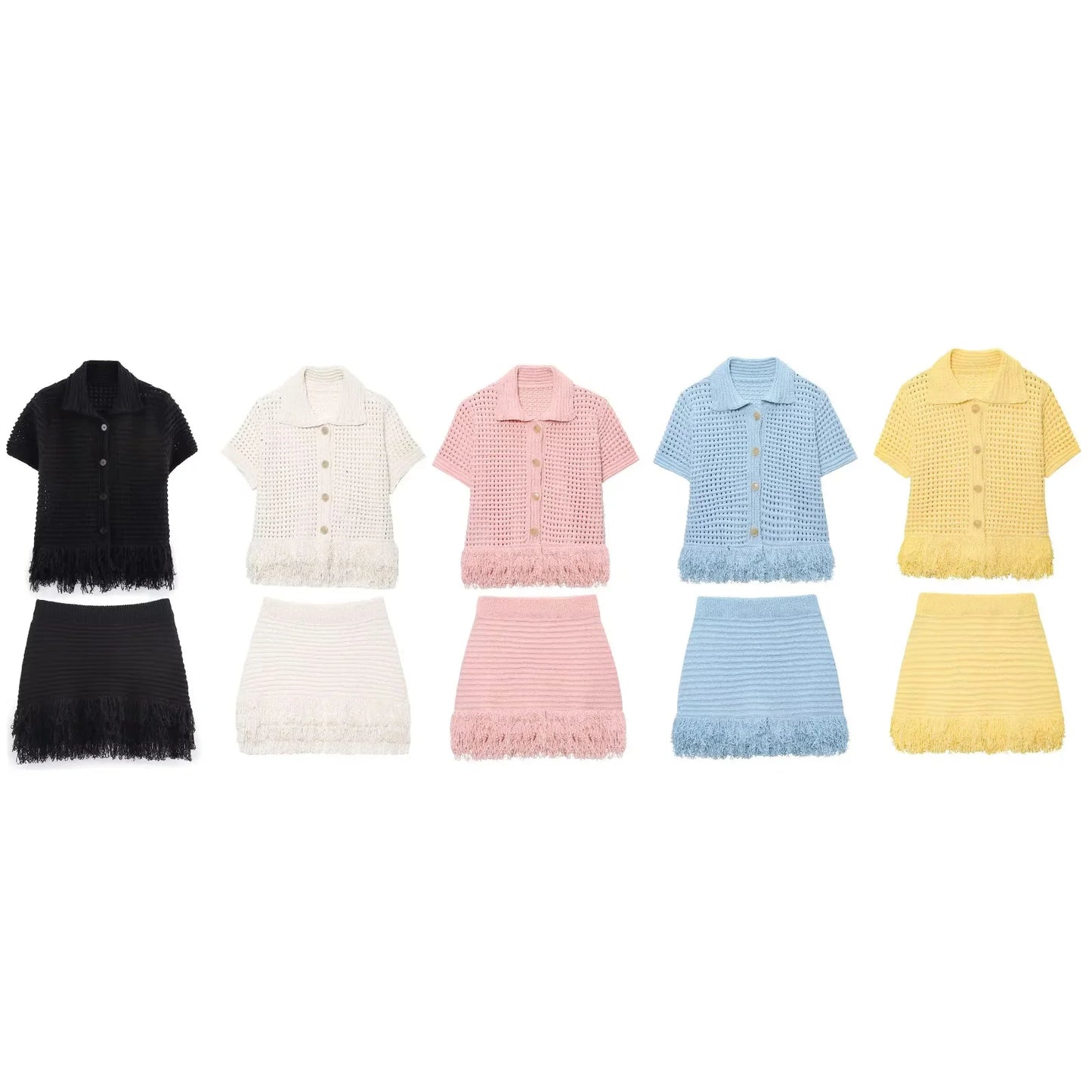 Summer Sexy Knitted Tassel Solid Women Suit Fashion