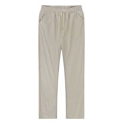 Men's Cotton Linen Pants Male Autumn New Breathable Solid Color Linen Trousers Fitness