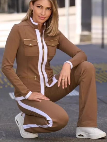 New Fashion Solid Color Casual Two Piece Sets Elegant