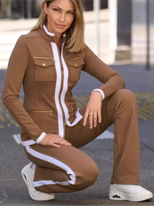 New Fashion Solid Color Casual Two Piece Sets Elegant
