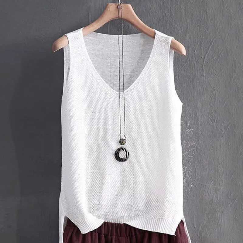 Women Summer Sleeveless Knitted Blouse Shirt