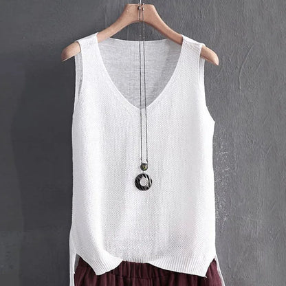 Women Summer Sleeveless Knitted Blouse Shirt