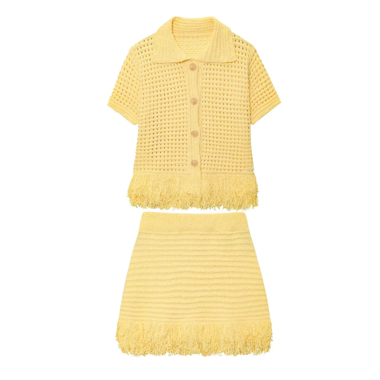 Summer Sexy Knitted Tassel Solid Women Suit Fashion