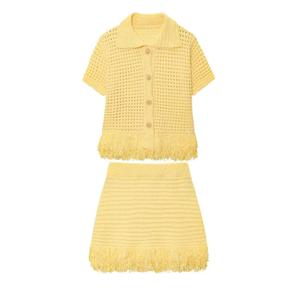Summer Sexy Knitted Tassel Solid Women Suit Fashion