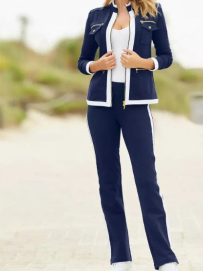 New Fashion Solid Color Casual Two Piece Sets Elegant