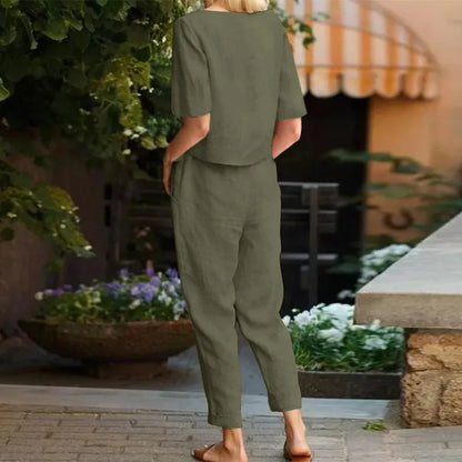 Women's Cotton Linen Suit Summer Matching Suit