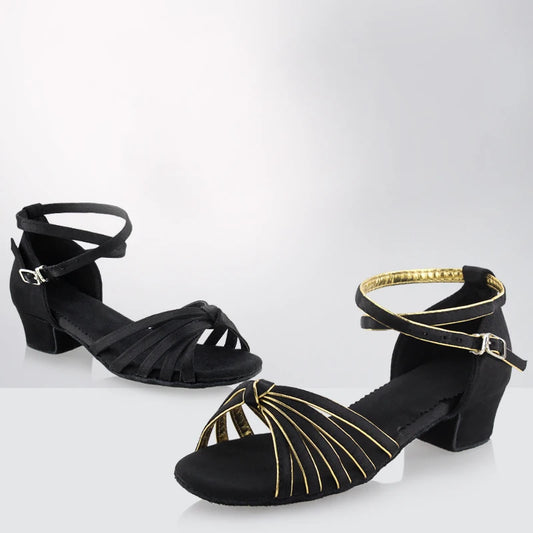 Girls Satin Latin Shoes Low Heel Ballroom Dance