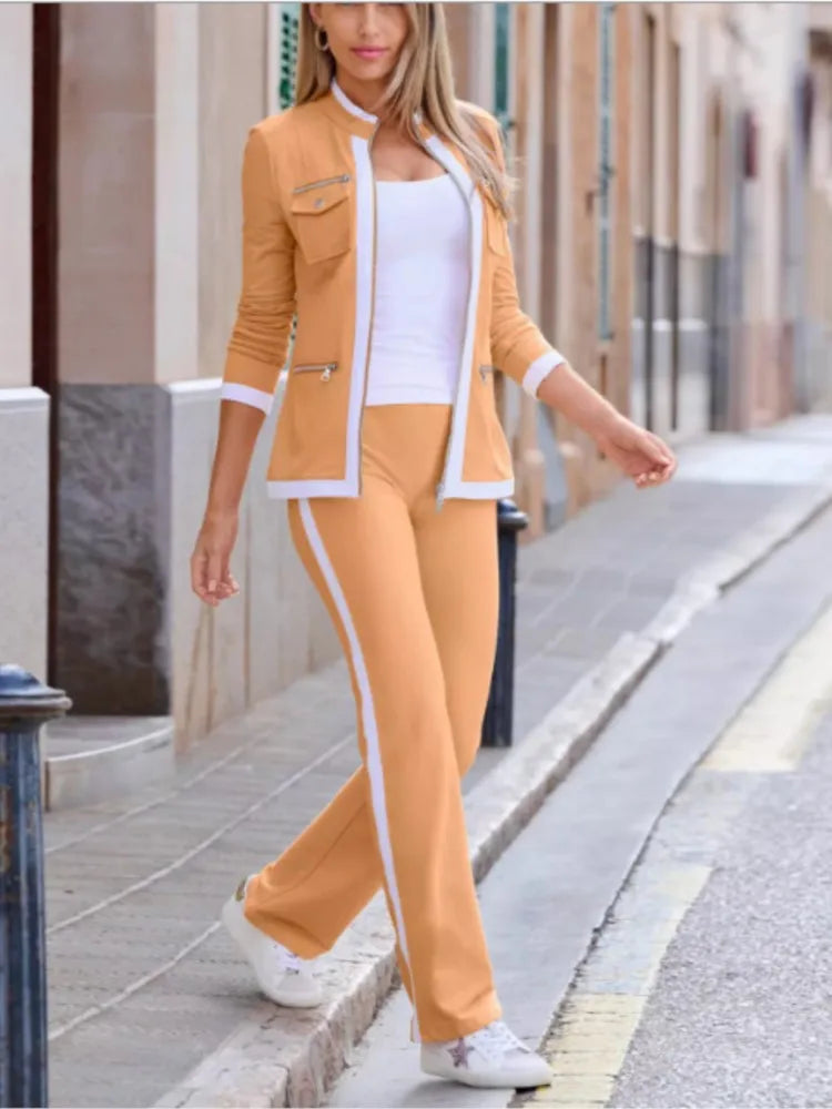New Fashion Solid Color Casual Two Piece Sets Elegant