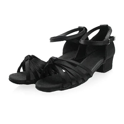 Girls Satin Latin Shoes Low Heel Ballroom Dance