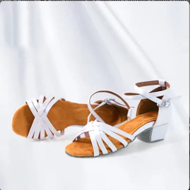 Girls Satin Latin Shoes Low Heel Ballroom Dance