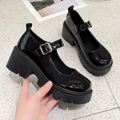 Women Japanese Style Patent Leather Mary Jane Shoes