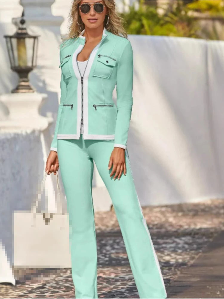 New Fashion Solid Color Casual Two Piece Sets Elegant