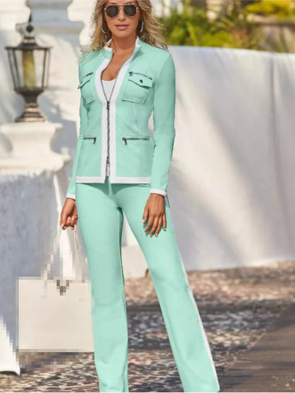 New Fashion Solid Color Casual Two Piece Sets Elegant