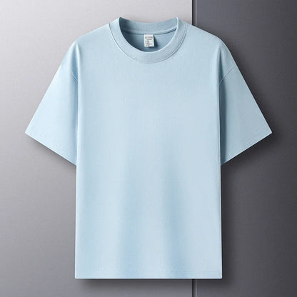 100% Pure Cotton Summer High-end Brand Men's Short Sleeve Round Neck Fashionable Style Half Sleeved Top Breathable T-shirt