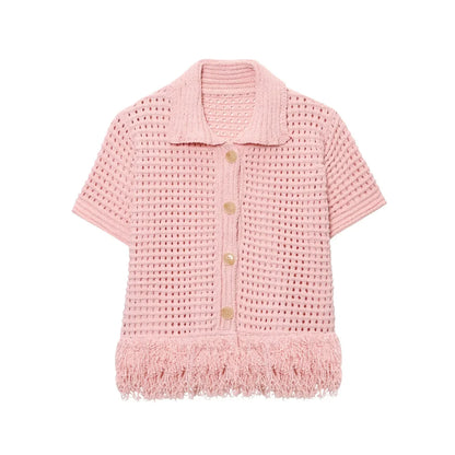 Summer Sexy Knitted Tassel Solid Women Suit Fashion