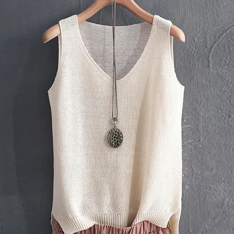 Women Summer Sleeveless Knitted Blouse Shirt