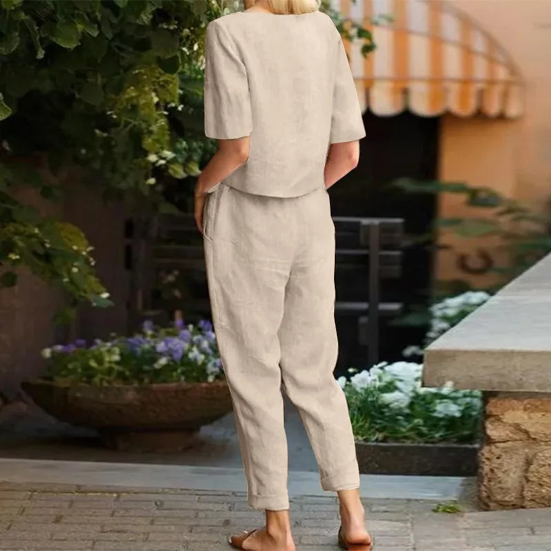 Women's Cotton Linen Suit Summer Matching Suit