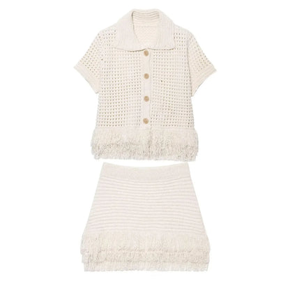 Summer Sexy Knitted Tassel Solid Women Suit Fashion